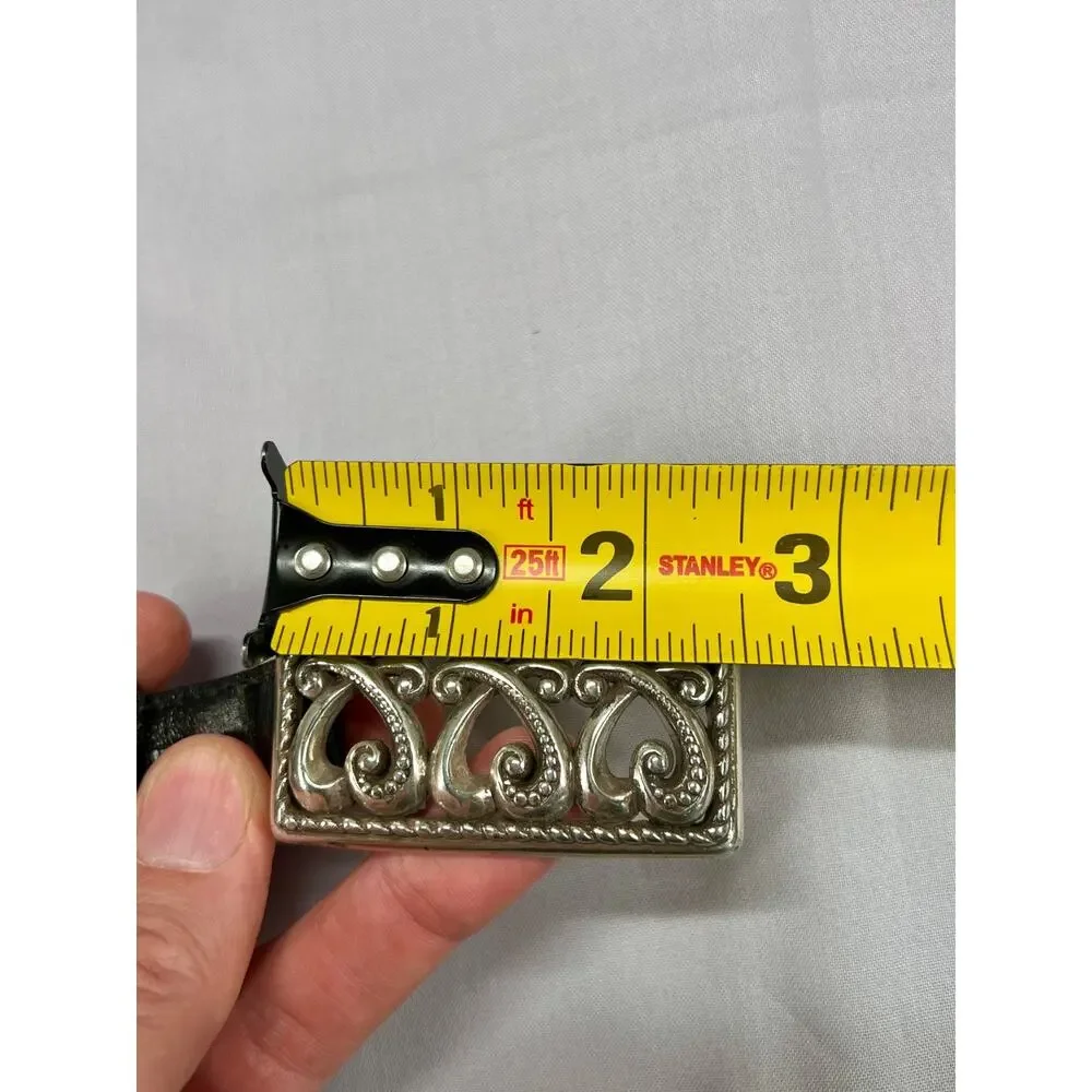 Brighton Belt Black Croc Embossed Leather Silver Heart Buckle Womens Medium 30